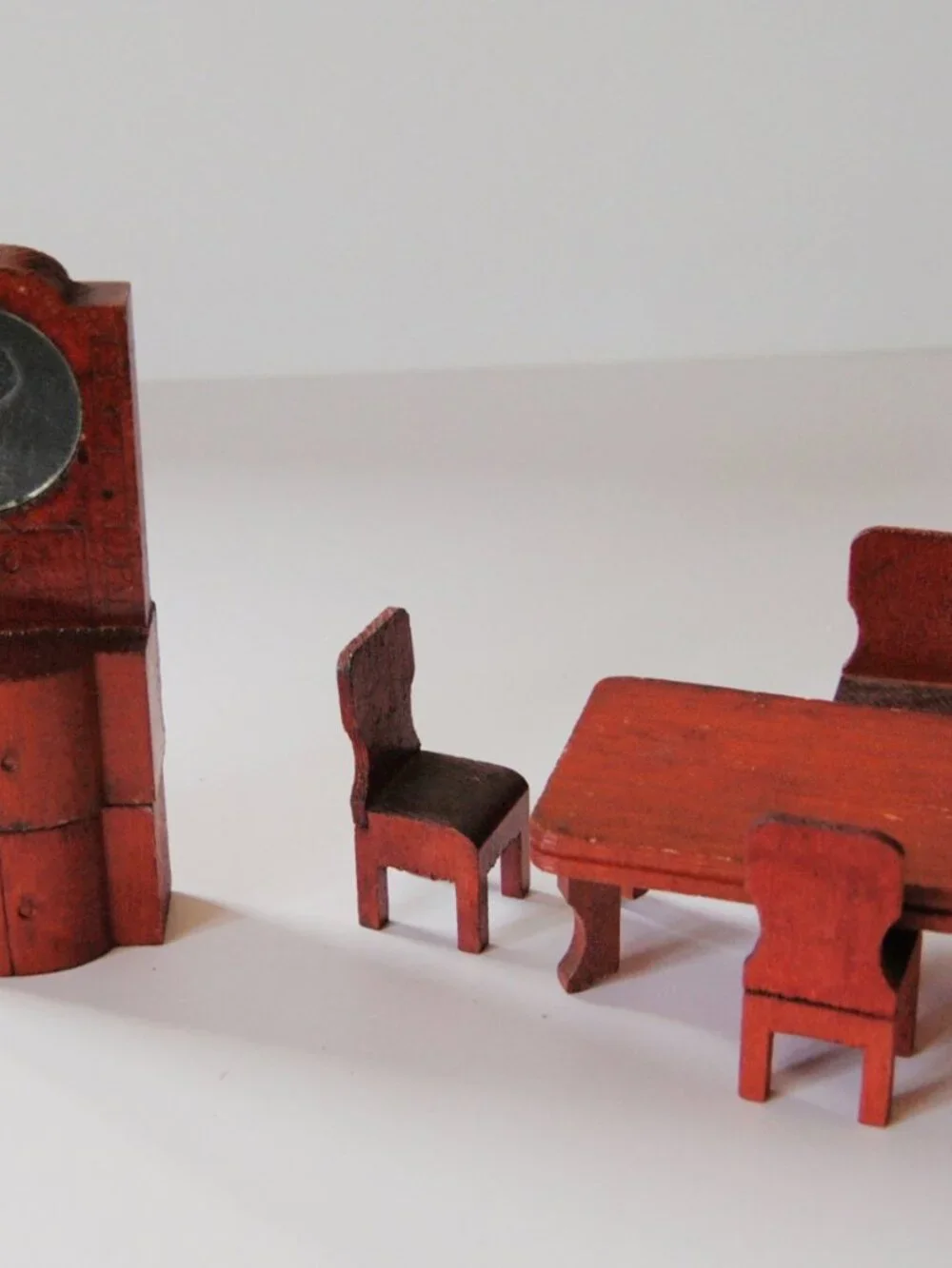 Vintage Handmade Doll Furniture 7 pc Lot Wood Folk Art Table Chairs Cabinet